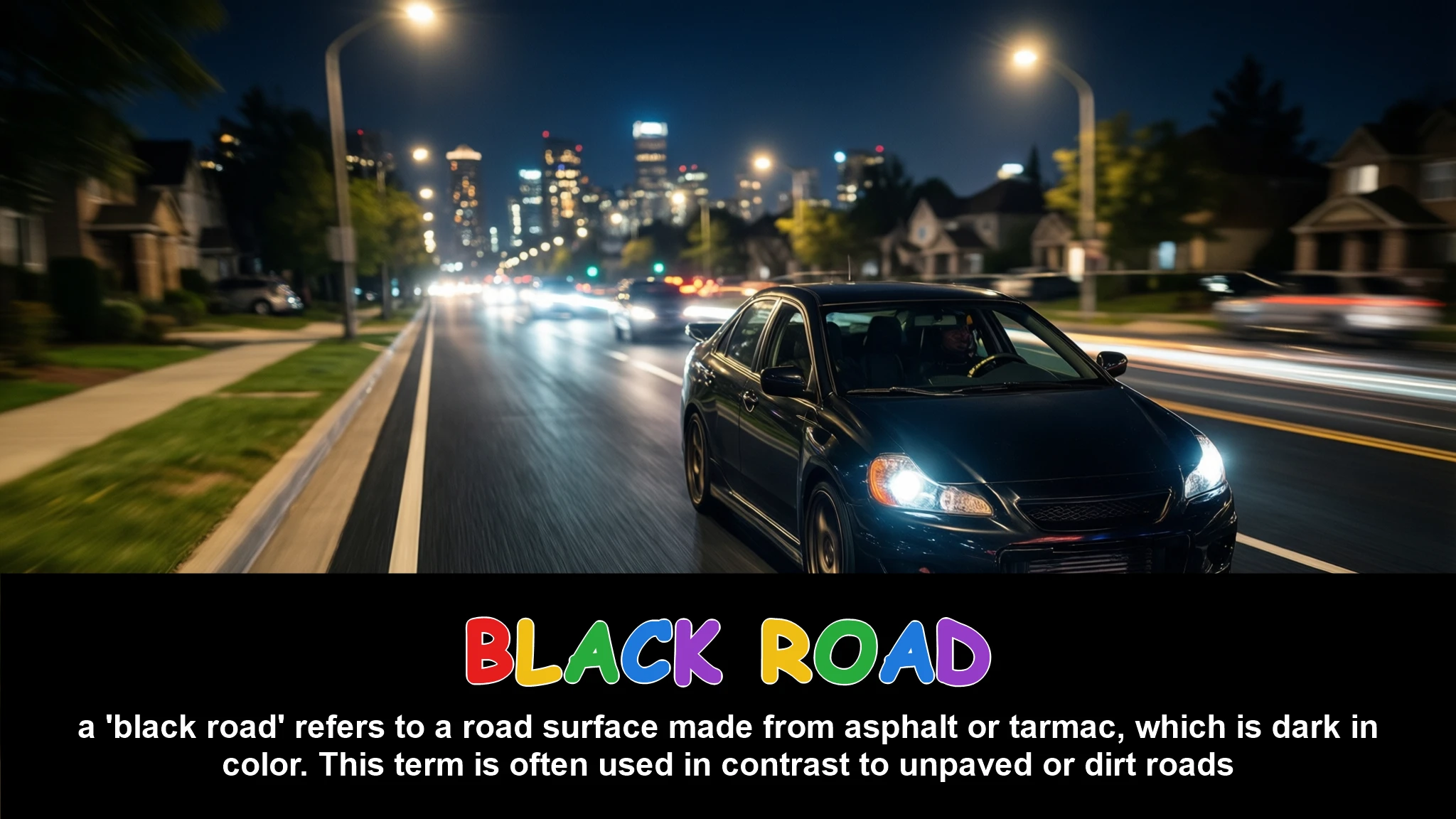 English Illustration for black road